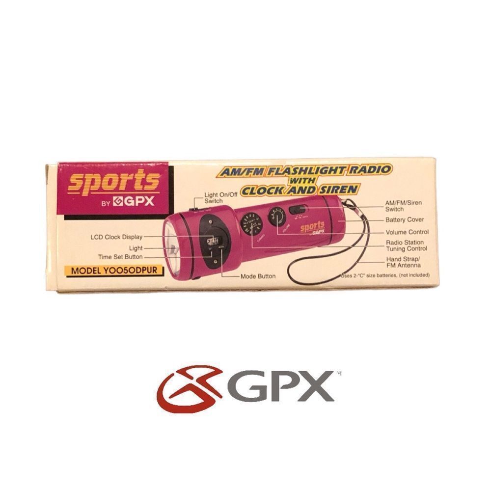 Sports by GPX AM/FM Flashlight‎ Radio with Clock + Siren -NWT